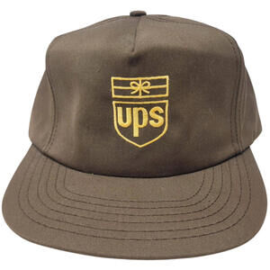 VINTAGE UPS United Parcel Service Hat Mens OS Brown Gold USA Made Snapback